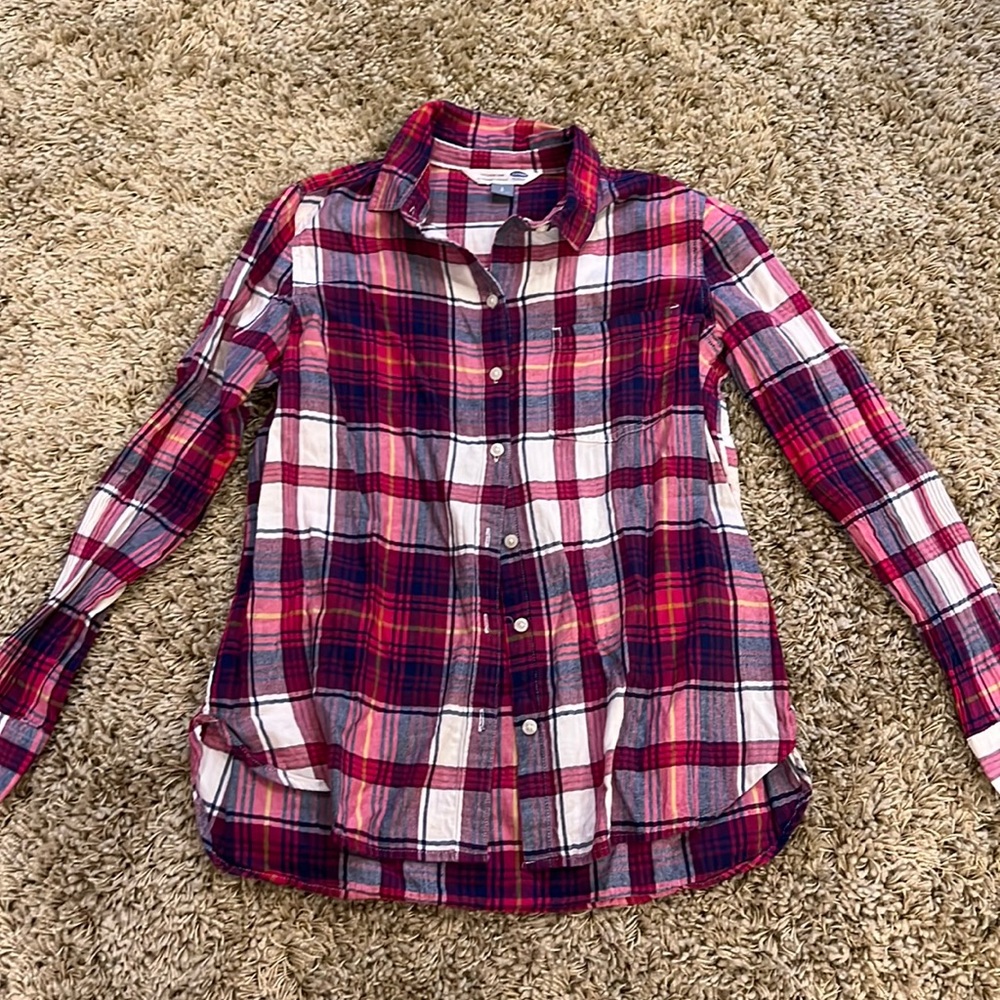 Old Navy Pink, Blue, and Yellow Plaid Button Down Flannel - The Classic Shirt